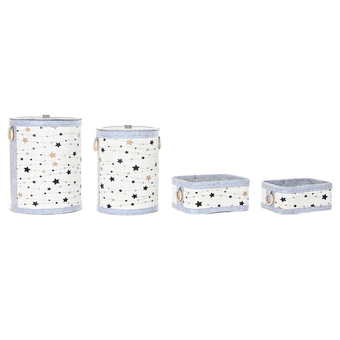 DKD Home Decor Set de 4 Cestas de Bambú y Fieltro con Estrellas