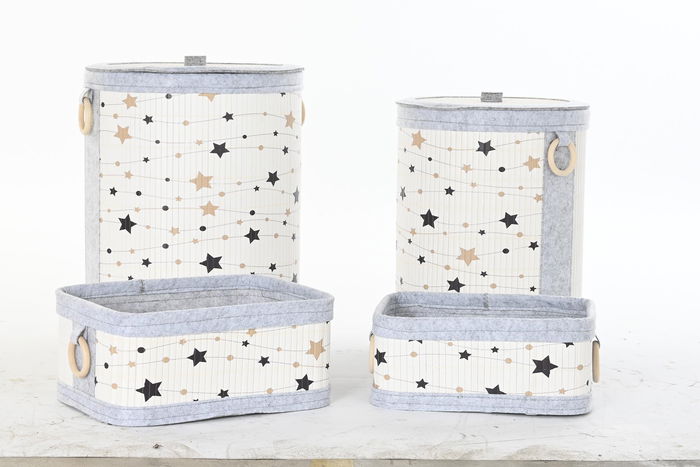 DKD Home Decor Cesta Blanco Gris Bambu Fieltro Estrellas Set 4 Piezas 36 x 36 x 50 cm