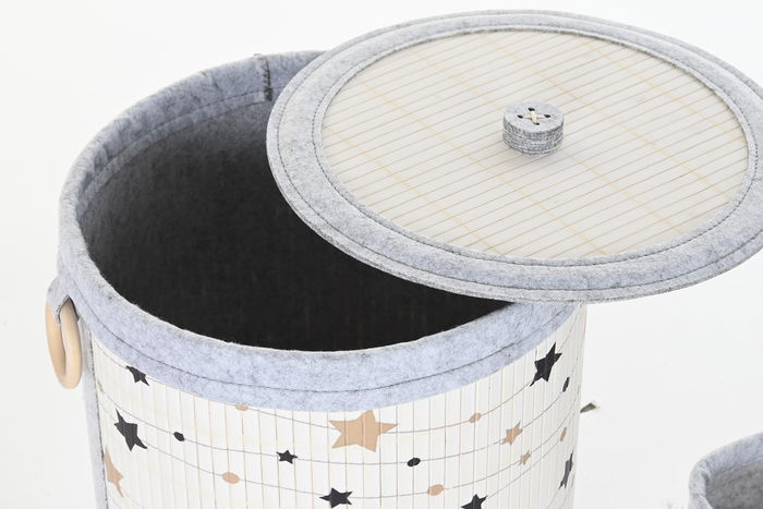 DKD Home Decor Cesta Blanco Gris Bambu Fieltro Estrellas Set 4 Piezas 36 x 36 x 50 cm