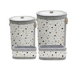 DKD Home Decor Cesta Blanco Gris Bambu Fieltro Estrellas Set 4 Piezas 36 x 36 x 50 cm