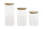 DKD Home Decor Bote Transparente Natural Set de 3 Piezas Borosilicato Bambú Vidrio 10 x 22.3 x 10 cm