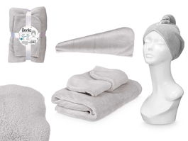 Berilo Juego de Toalla Capucha Gris Claro 70x140 cm + Capa 25x65 cm (Set de 6)