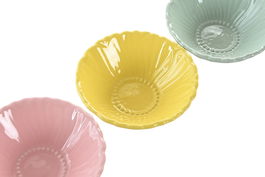 DKD Home Decor Bandeja Vaciabolsillos Shabby Rosa Amarillo Cerámica Flor 13 x 5 x 13 cm (12 Unidades)