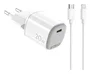 Celly UPTC1USBC20WCTL - Cargador de Pared GaN 20W, 1 Puerto USB-C, con Cable Lightning 1m, Blanco - Compatible con iPhone, Smartphone, Tablet