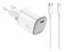 Celly UPTC1USBC20WCTL - Cargador de Pared GaN 20W, 1 Puerto USB-C, con Cable Lightning 1m, Blanco - Compatible con iPhone, Smartphone, Tablet