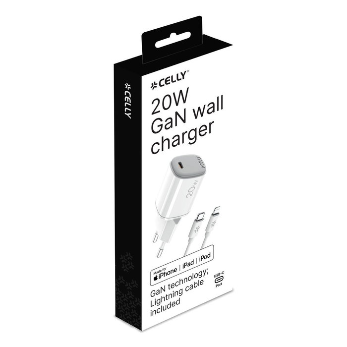Celly Cargador GAN 20W USB-C a Lightning con Cable