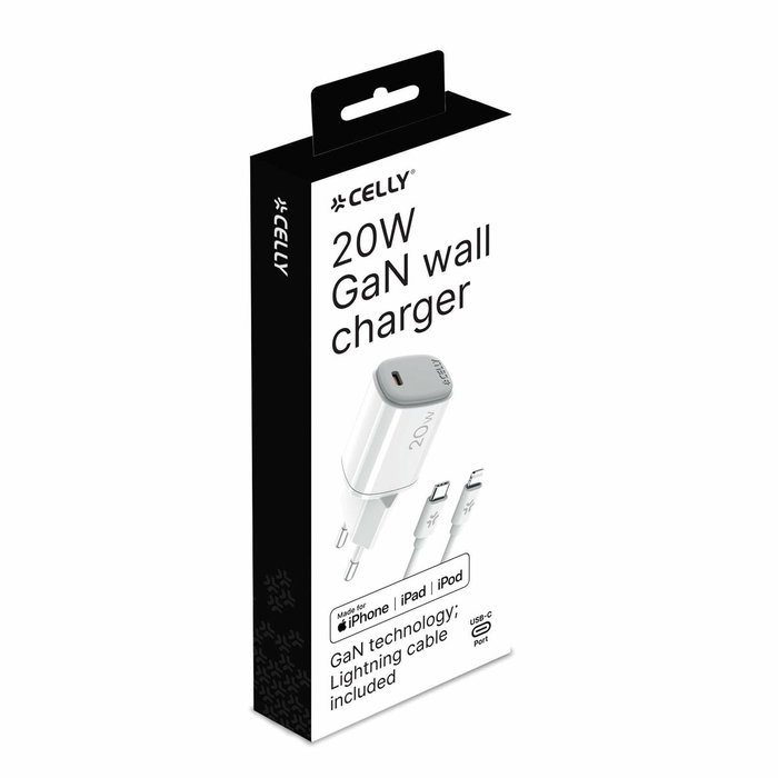 Celly Cargador GAN 20W USB-C a Lightning con Cable