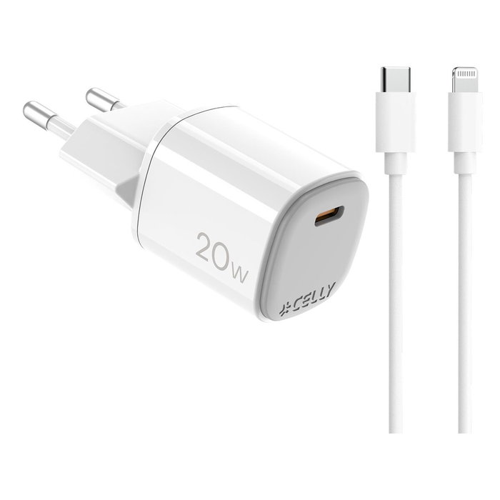 Celly Cargador GAN 20W USB-C a Lightning con Cable
