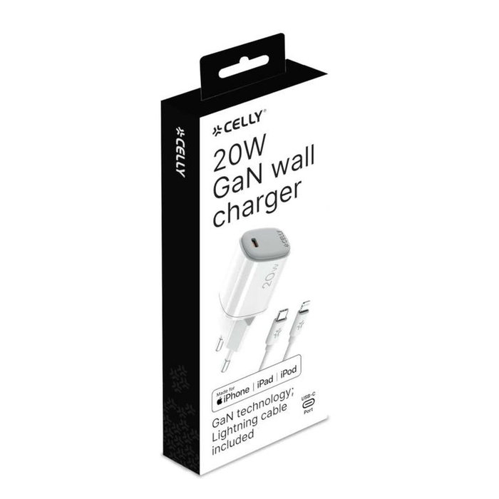 Celly Cargador GAN 20W USB-C a Lightning con Cable