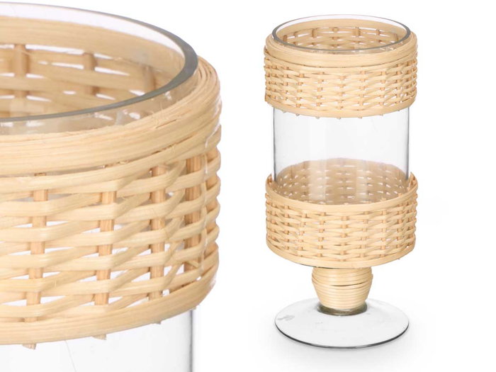 Giftdecor Portavela Copa Cilindrica Alta Vidrio y Rattan Transparente Natural 11x22x11 cm (Set de 6) Giftdecor Portavela Copa Cilindrica Alta Vidrio y Rattan Transparente Natural 11x22x11 cm (Set de 6)
