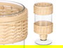 Giftdecor Portavela Copa Cilindrica Alta Vidrio y Rattan Transparente Natural 11x22x11 cm (Set de 6)