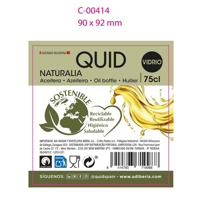Aceitera Vidrio Naturalia Quid 750 mL (12 Unidades)