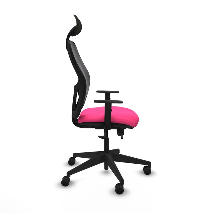 PIQUERAS Y CRESPO Silla de oficina Alocén con mecanismo traslack, malla negra y asiento rosa