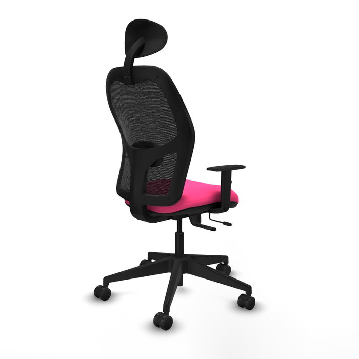 PIQUERAS Y CRESPO Silla de oficina Alocén con mecanismo traslack, malla negra y asiento rosa
