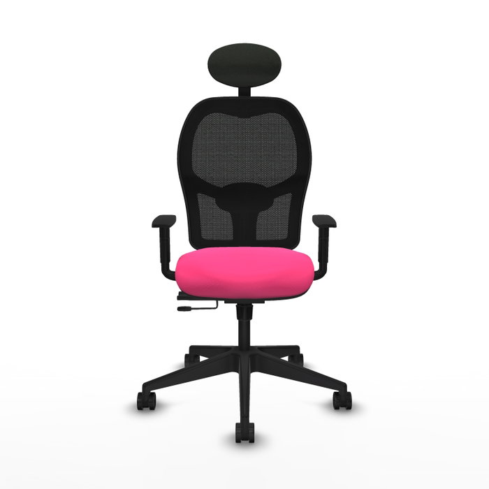 PIQUERAS Y CRESPO Silla de oficina Alocén con mecanismo traslack, malla negra y asiento rosa