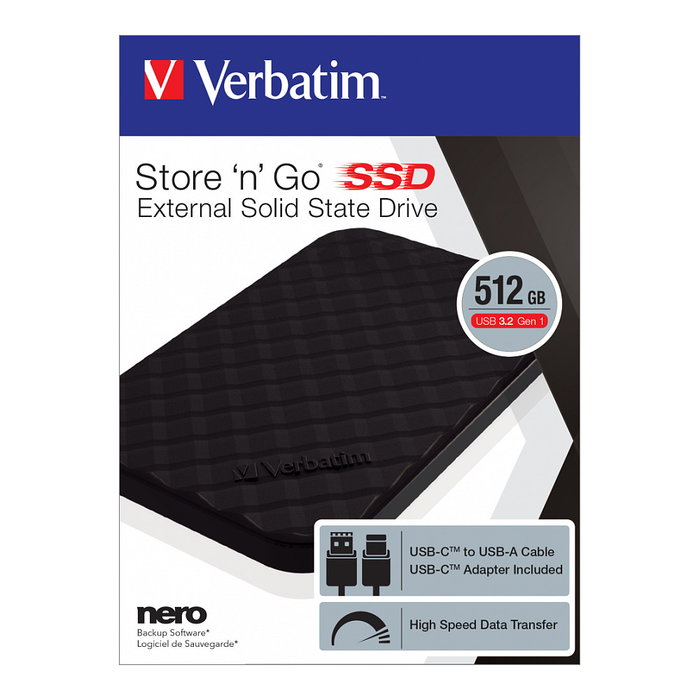 Verbatim SSD Portátil Store 'n' Go 512GB USB 3.2 Gen 1 Tipo C, Negro Verbatim SSD Portátil Store 'n' Go 512GB USB 3.2 Gen 1 Tipo C, Negro