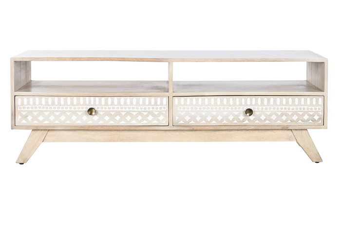 DKD Home Decor Mueble TV JB CENEF Boho Blanco Natural Mango 130x40x45 cm