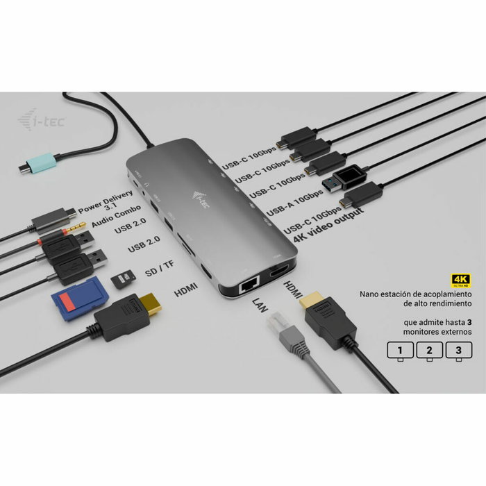 Hub USB i-Tec C31NANOTRIPLEDOCKPD Gris
