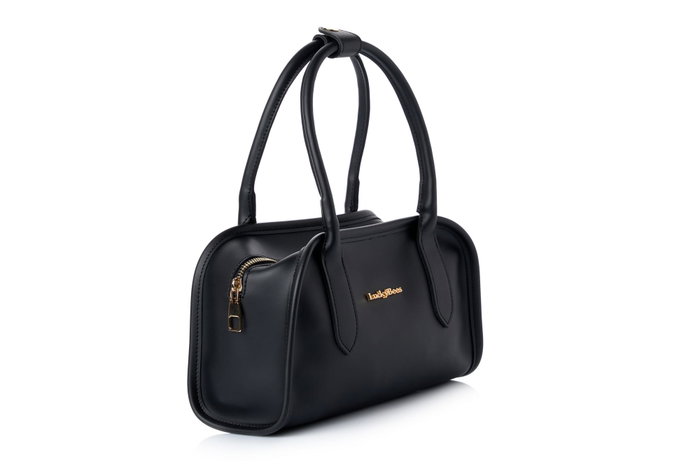 Lucky Bees Amelia - Black Bolsa de Hombro de Cuero de Polivinilo para Mujer, Elegante y Sofisticada, Accesorio Imprescindible para el Día y la Noche