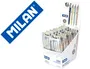 Milan Bolígrafo P1 Silver Retractil 1 mm Expositor 14 Unidades y Estuche 4 Unidades Colores Surtidos