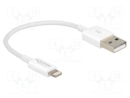 DeLOCK Cable USB de datos y carga para iPhone, iPad e iPod, 15 cm, Blanco