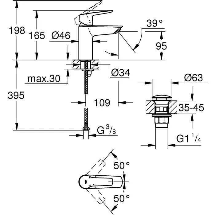 Grohe Mezclador monomando de lavabo Tamaño S