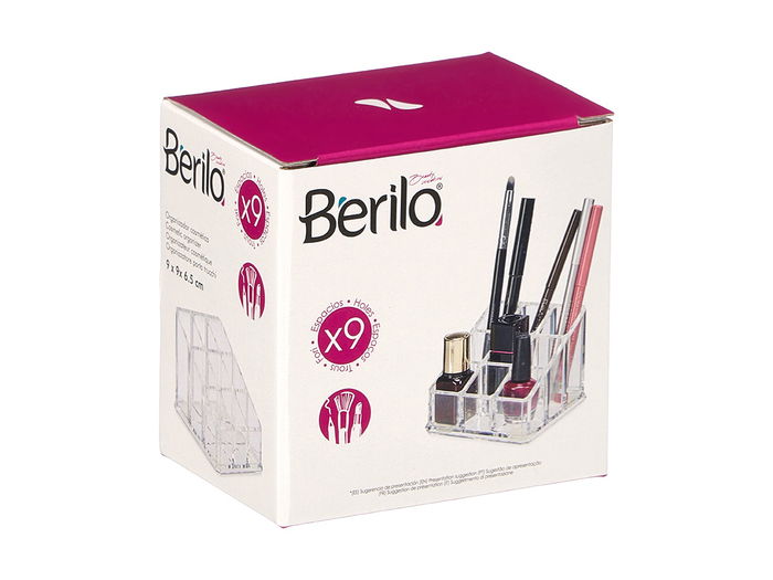 Berilo Organizador Cuadrado 9 Huecos Transparente Plástico 9 x 9 x 6.5 cm (Set de 12)