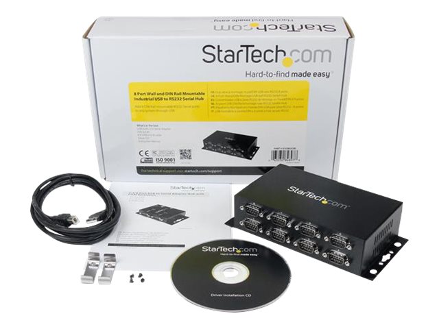Startechcom Adaptador Hub USB a 8 Puertos RS232 Industrial - Interfaz DB9, Montaje DIN/Pared, USB 2.0 para Automatización y Control Industrial