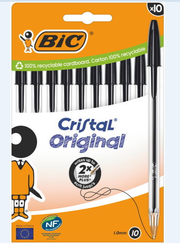 BIC 516353 Blíster 10 Bolígrafos Cristal Cuerpo Transparente Tinta Negra Trazo 0,4mm BIC 516353 Blíster 10 Bolígrafos Cristal Cuerpo Transparente Tinta Negra Trazo 0,4mm