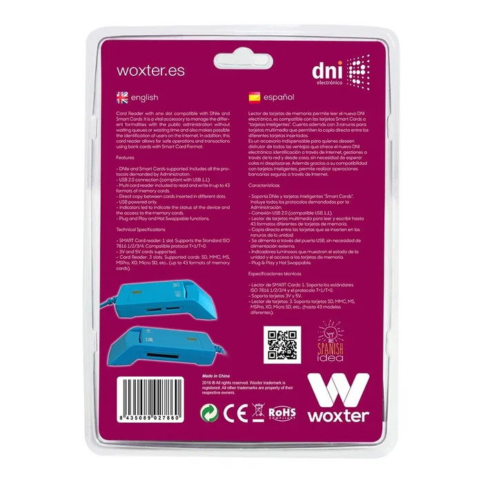 Woxter PE26-146 Lector de DNI Electrónico y Tarjetas Inteligentes - Lector de Tarjetas Multimedia USB 2.0 con 3 Ranuras, Color Azul Woxter PE26-146 Lector de DNI Electrónico y Tarjetas Inteligentes - Lector de Tarjetas Multimedia USB 2.0 con 3 Ranuras, Color Azul