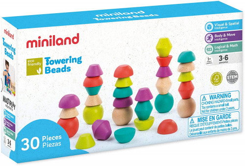 Miniland Towering Beads Juego de piezas de madera Miniland Towering Beads Juego de piezas de madera
