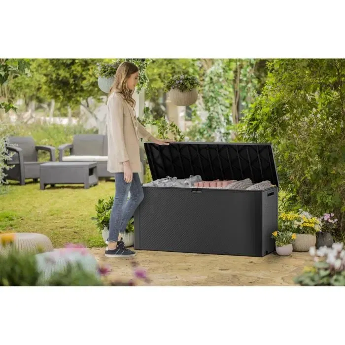 Keter Caja de Jardín Emily 270L Antracita Resistente a la Intemperie y Rayos UV para Exterior Keter Caja de Jardín Emily 270L Antracita Resistente a la Intemperie y Rayos UV para Exterior