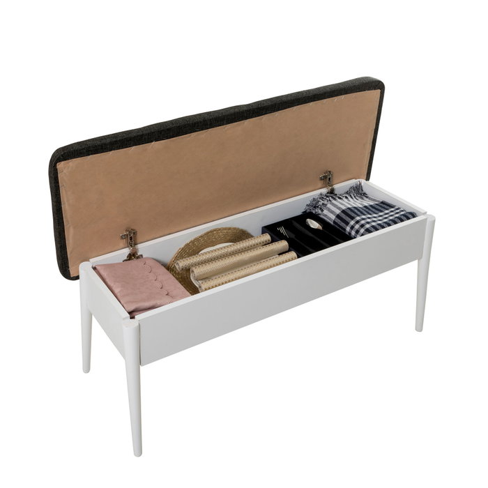 Hanah Home Banco Vina Anthracite, Blanco, 110x40x48 cm, Tablero Partículas Melamina y Lino Hanah Home Banco Vina Anthracite, Blanco, 110x40x48 cm, Tablero Partículas Melamina y Lino