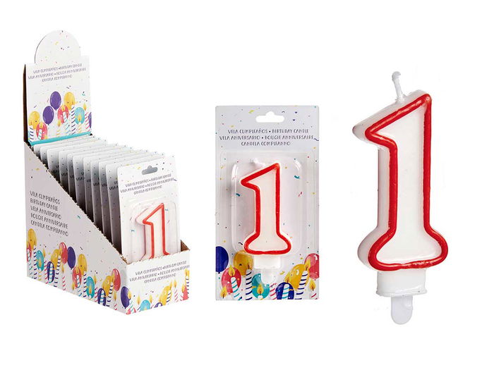 Vela Cumpleaños Número 1 Blanca con Borde Rojo Arte Regal 4.2x8.2x1 cm (Set de 72) Vela Cumpleaños Número 1 Blanca con Borde Rojo Arte Regal 4.2x8.2x1 cm (Set de 72)