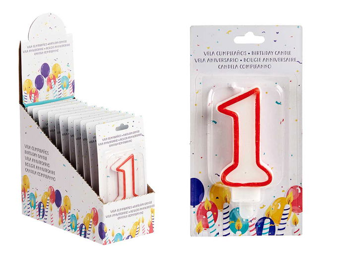 Vela Cumpleaños Número 1 Blanca con Borde Rojo Arte Regal 4.2x8.2x1 cm (Set de 72) Vela Cumpleaños Número 1 Blanca con Borde Rojo Arte Regal 4.2x8.2x1 cm (Set de 72)