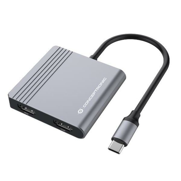 Conceptronic DONN13G 4-in-1 Docking Station USB-C con 2x HDMI, USB-C PD y USB-A 3.0, Gris