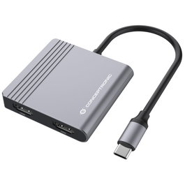 Conceptronic DONN13G Adaptador USB-C 4 en 1 con 2x HDMI, USB 3.0 y 100W PD Gris
