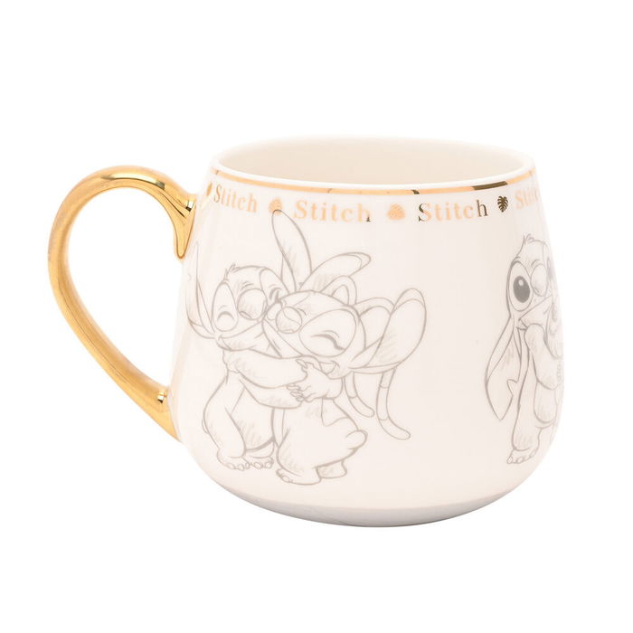 WIDDOP & CO Taza Stitch Disney Porcelana China Ilustraciones Esbozadas Detalles Dorados