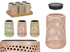 Ibergarden Lampara Solar Farol Conico 11x18x11cm Metal Plastico PP Beige Verde Rosa (Set de 12)