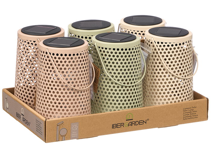 Ibergarden Lampara Solar Farol Conico 11x18x11cm Metal Plastico PP Beige Verde Rosa (Set de 12)
