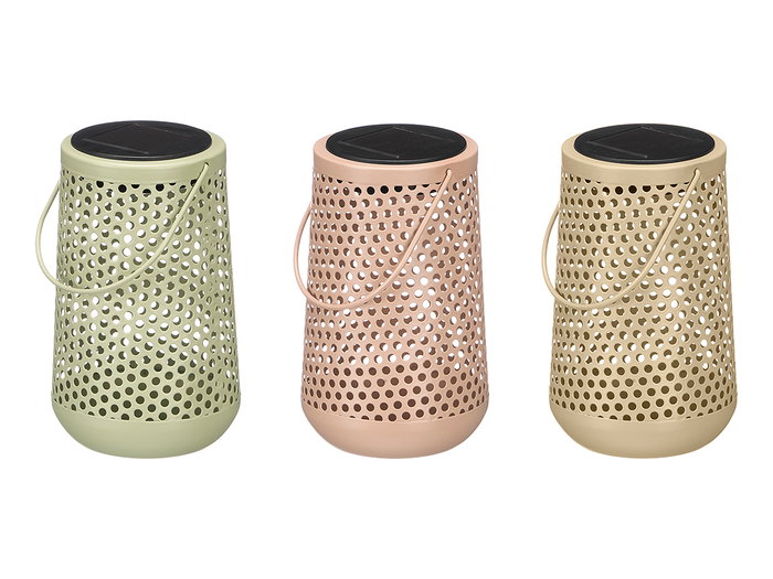 Ibergarden Lampara Solar Farol Conico 11x18x11cm Metal Plastico PP Beige Verde Rosa (Set de 12)