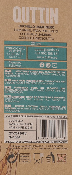 Quttin Cuchillo Jamonero 22 cm Bio F 120 (24 Unidades)