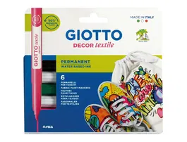 Giotto Rotulador Decor Textile para Camisetas Caja 6 Unidades Colores Surtidos Punta Pincel Permanente Lavable hasta 40