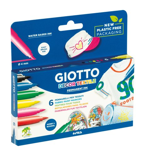 Giotto Rotuladores Decor Textile para camisetas, colores surtidos, 6 unidades Giotto Rotuladores Decor Textile para camisetas, colores surtidos, 6 unidades