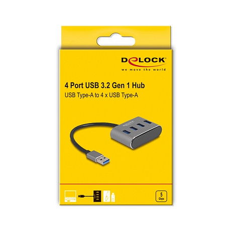 DeLOCK Hub USB 4 Puertos USB 3.2 Gen 1 Tipo-A, 5 Gbps, Negro, Metal, Cable 0.2m, Plug and Play, Compatible con Windows, macOS, ChromeOS DeLOCK Hub USB 4 Puertos USB 3.2 Gen 1 Tipo-A, 5 Gbps, Negro, Metal, Cable 0.2m, Plug and Play, Compatible con Windows, macOS, ChromeOS