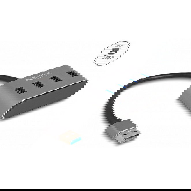 DeLOCK Hub USB 4 Puertos USB 3.2 Gen 1 Tipo-A, 5 Gbps, Negro, Metal, Cable 0.2m, Plug and Play, Compatible con Windows, macOS, ChromeOS DeLOCK Hub USB 4 Puertos USB 3.2 Gen 1 Tipo-A, 5 Gbps, Negro, Metal, Cable 0.2m, Plug and Play, Compatible con Windows, macOS, ChromeOS