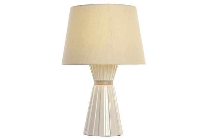 DKD Home Decor Lámpara de Sobremesa Romántica, 2 Unidades, Blanco y Beige, 42x66 cm, Porcelana y Lino, Bombilla E27 No Incluida
