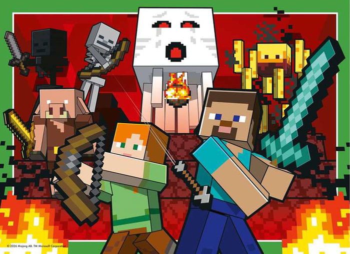 Ravensburger Puzzle Minecraft 4x100 Piezas - 4 Puzzles de 100 Piezas Cada Uno - Juego de Mesa - Edad 8+