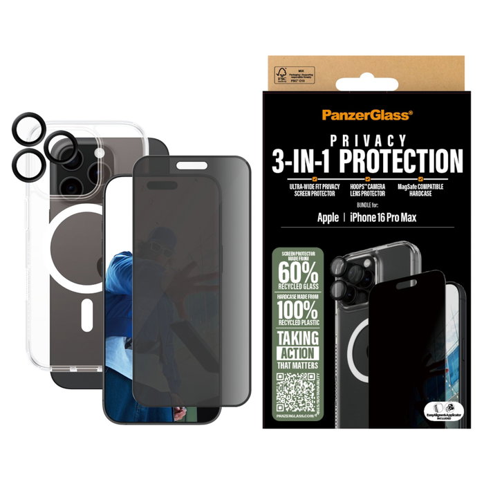 PanzerGlass 3-in-1 Privacy Protection Bundle para iPhone 16 Pro Max