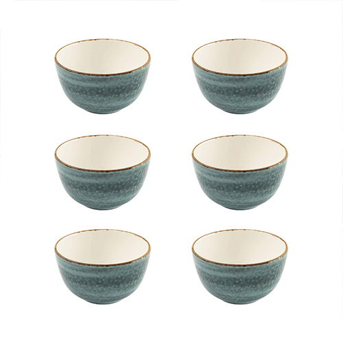 SUMMA MOON TURQUOISE Bol para ensalada o postre, 13 cm de diametro x 7.5 cm alto, capacidad 45 cl, vitro porcelana, apto lavavajillas y microondas (Set de 6)